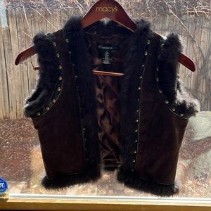 Rabbit fur and leather suede vest